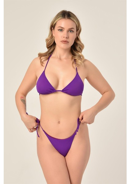 Aquaviva Kadın Mor Üçgen Slip Büzgülü Brazılıan Bikini Takımı fiyatları