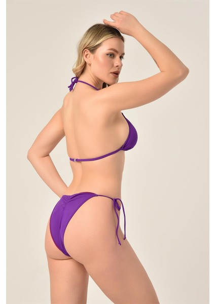 Aquaviva Kadın Mor Üçgen Slip Büzgülü Brazılıan Bikini Takımı fırsatları
