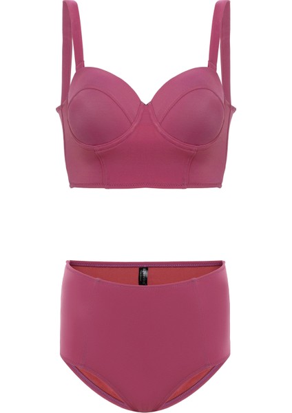 Aquaviva Kadın Gül Kurusu Valencia Sırt Detaylı Dolgulu Yüksek Bel Bikini Takımı