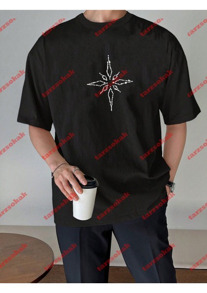 Pusula Baskılı Tshirt Siyah