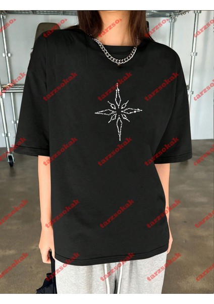Pusula Baskılı Tshirt Siyah