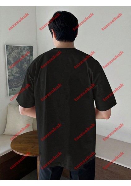 Lisanslı Amblem Baskılı Oversize Yıkamalı Tshirt Siyah fiyatları