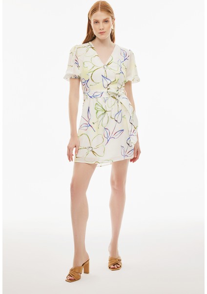 Marles Çiçek Desenli Sıfır Kol Çok Renkli Elbise