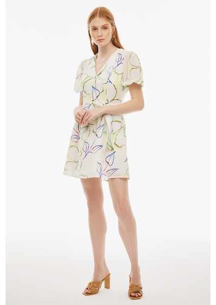 Marles Çiçek Desenli Sıfır Kol Çok Renkli Elbise fiyatları