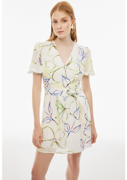 Marles Çiçek Desenli Sıfır Kol Çok Renkli Elbise modelleri