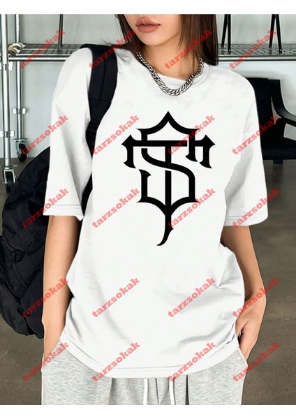 Lisanslı Amblem Baskılı Oversize Yıkamalı Tshirt Beyaz fiyatları