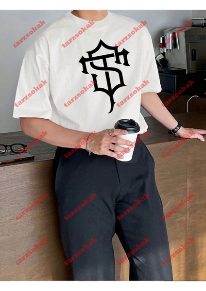Lisanslı Amblem Baskılı Oversize Yıkamalı Tshirt Beyaz indirimleri