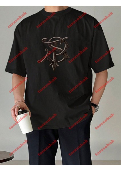 Lisanslı Amblem Baskılı Oversize Yıkamalı Tshirt Siyah modelleri