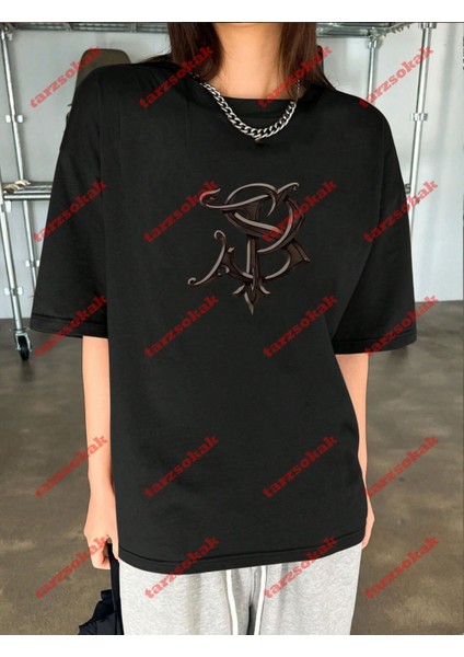 Lisanslı Amblem Baskılı Oversize Yıkamalı Tshirt Siyah indirimleri