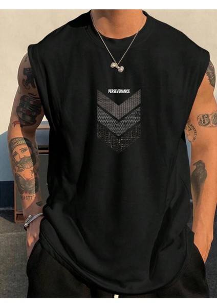 Tarzsokak Perseverance Baskılı Kolsuz Tshirt Erkek Sıfır Kol Giyim Spor Giyim Oversize