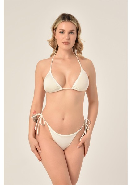 Aquaviva Kadın Ekru Üçgen Slip Büzgülü Brazılıan Bikini Takımı fiyatları