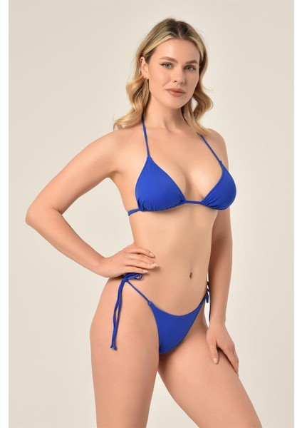 Aquaviva Kadın Saks Üçgen Slip Büzgülü Brazılıan Bikini Takımı fiyatları