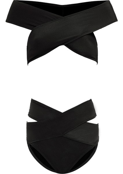 Aquaviva Kadın Siyah Fitilli Shay Çapraz Kombin Bikini Takımı