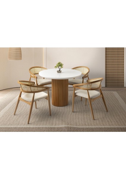 Eksen Masa, Hazel Sandalye, Kar Beyaz, 100 x 100