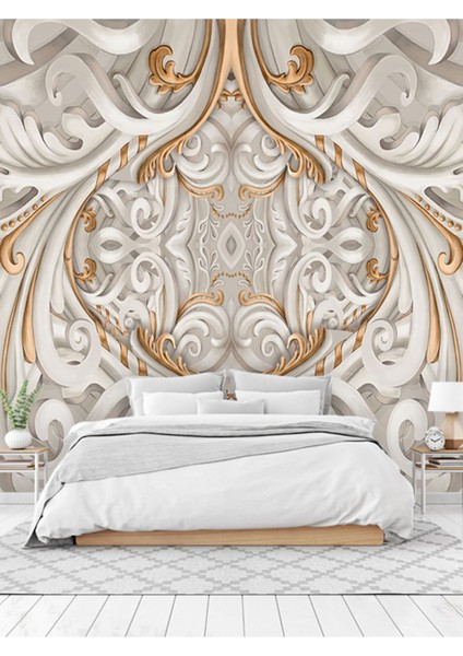 3 Boyutlu Mermer Sanat Desenli Silinebilir Sağlıklı Tekstil Duvar Kağıdı