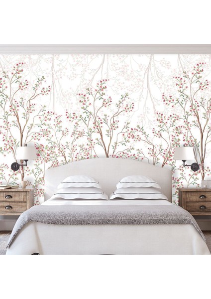 Doğal ve Zarif Çiçek Dalı Desenli Tek Parça Duvar Kaplaması -Çiçek Motifli Duvar Kağıdı modelleri
