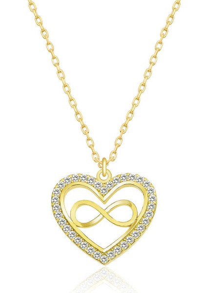 Gümüş Gold Kalp Sonsuzluk Bayan Kolye