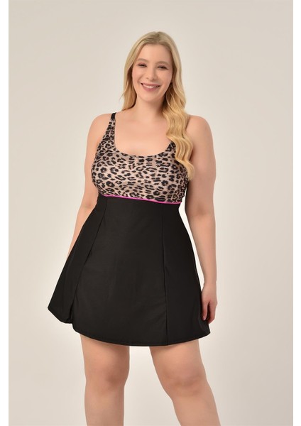 Kadın Büyük Beden Leopar Desenli Şık Elbise Mayo Ayarlanabilir Askılı 46 Beden fiyatları