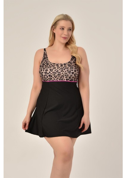 Kadın Büyük Beden Leopar Desenli Şık Elbise Mayo Ayarlanabilir Askılı 46 Beden modelleri