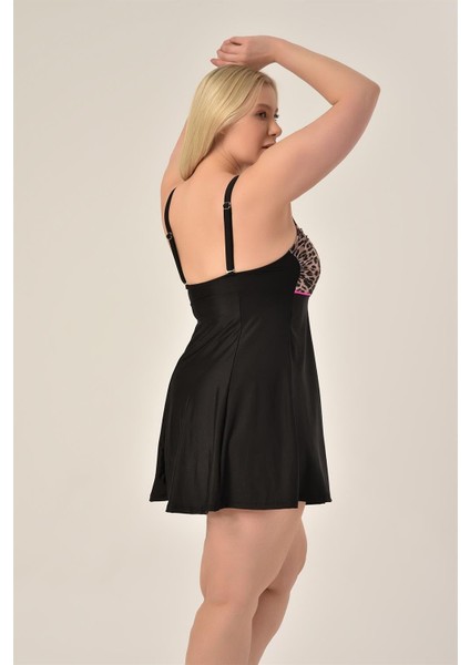 Kadın Büyük Beden Leopar Desenli Şık Elbise Mayo Ayarlanabilir Askılı 46 Beden fırsatları