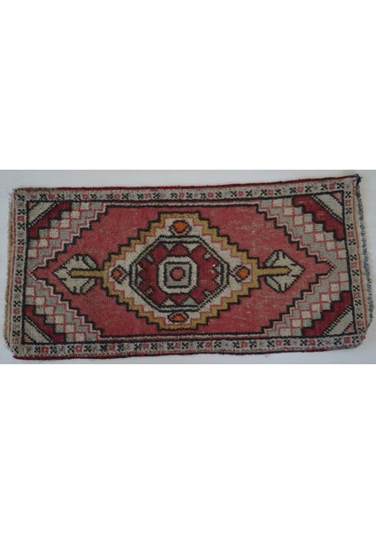 47 x 100 cm El Dokuma Yün Boho Stili Küçük Boy Pembe Renk Anadolu Kilim