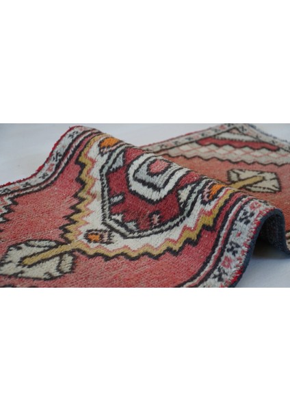 47 x 100 cm El Dokuma Yün Boho Stili Küçük Boy Pembe Renk Anadolu Kilim