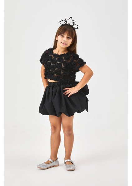 Siyah Kız Çocuk Balon Etek - Anna
