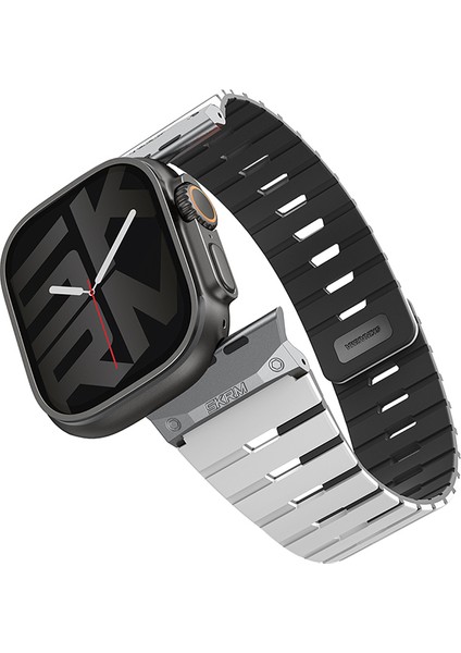 Watch 7 45MM Gemini Serisi Tpu Magnetik Silikon Kordon Beyaz-Siyah