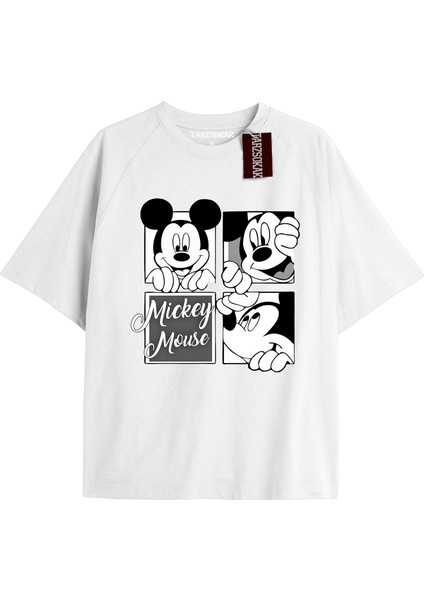 Unique Kadın Beyaz Sırt Baskılı Mickey Mouse T-Shirtkod 24