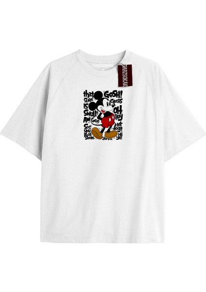Unique Kadın Beyaz Sırt Baskılı Mickey Mouse T-Shirtkod 7