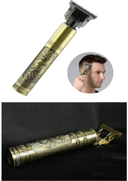 Gold Uçlu Vintage Şarjlı Traş Makinesi Saç Sakal Ense Çizim Vucüt Kılı Tıraş Makinası