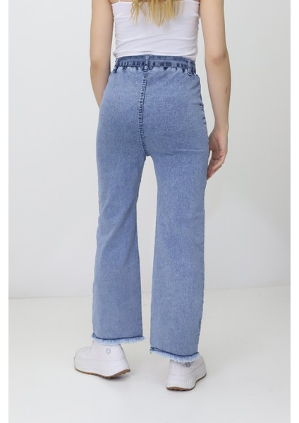 Kadın Yüksek Bel Beli Lastikli Püskül Paça Kot Tayt fırsatları