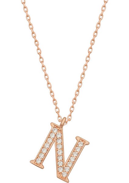 Gümüş Rose N Harfi Kadın Kolye