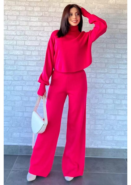 Crop Kazak Pantolon Triko Ikili Takım