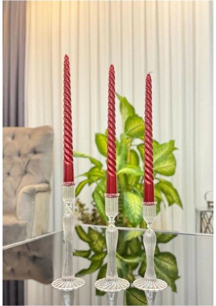 3 Lü Yivli Üfleme Cam El Yapımı Şamdan&mumluk (15 cm -17 cm -19 cm ) fiyatları