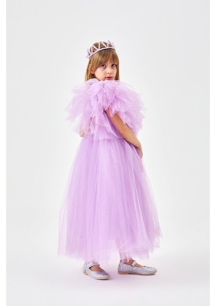 Lila Önü Pullu Kız Çocuk Tül Elbise - Halsey modelleri