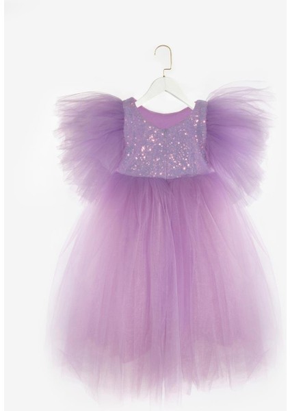 Lila Önü Pullu Kız Çocuk Tül Elbise - Halsey indirimleri