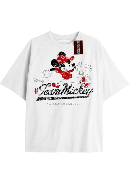Unique Kadın Beyaz Sırt Baskılı Mickey Mouse T-Shirtkod 11