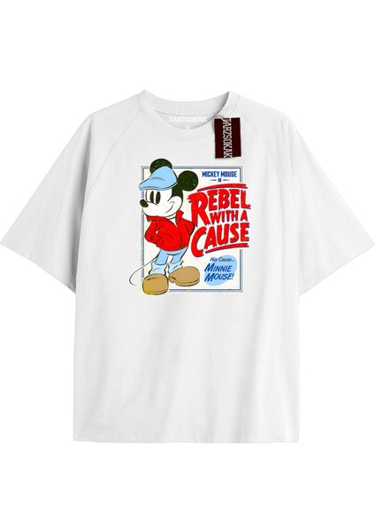 Tarzsokak Unique Kadın Beyaz Sırt Baskılı Mickey Mouse T-Shirtkod 62