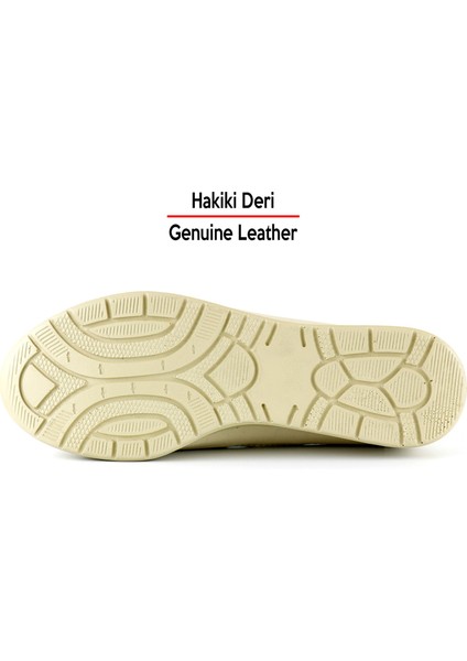 Aida Bej Hakiki Deri Kesik Detaylı Lastikli Slip-On Günlük Ayakkabı