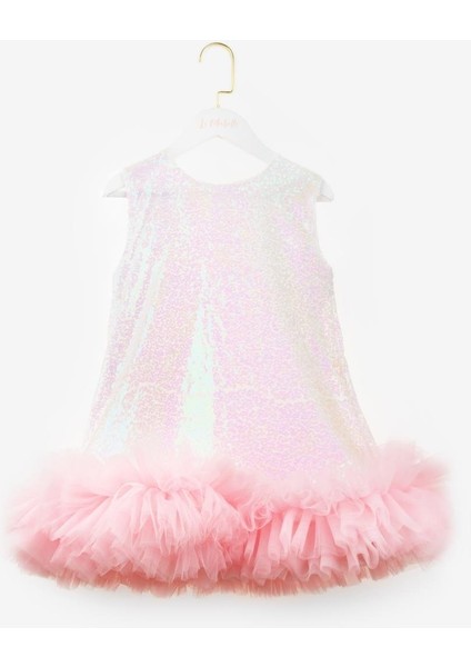 Beyaz Etek Ucu Tüllü Pullu Kız Çocuk Elbise - Evie indirimleri