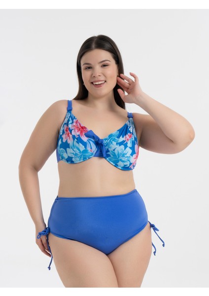 Aquaviva Kadın Büyük Beden Mavi Çiçek Desen Daniela Balen Destekli Bikini Takımı