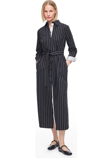 Siyah Toris Rahat Kalıp Diz Boy Elbise