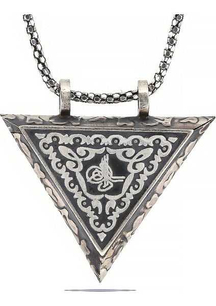 Gümüş Üçgen Içi Açılabilen Tuğra Muskalık Kolye