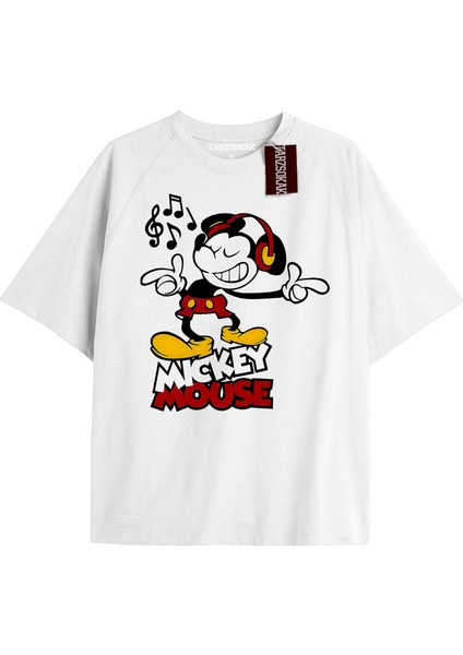 Unique Kadın Beyaz Sırt Baskılı Mickey Mouse T-Shirtkod 38