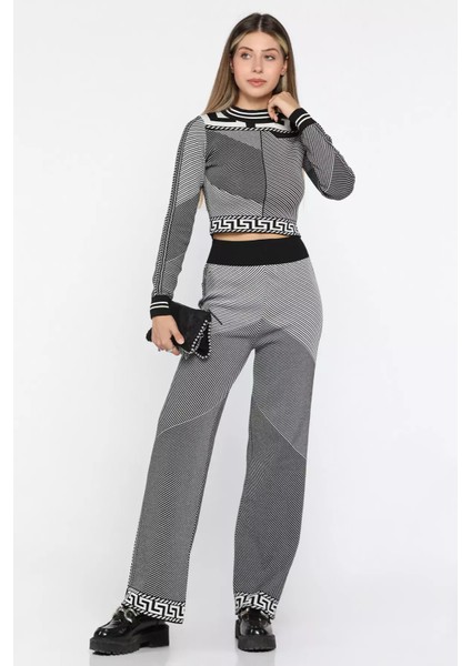 Desenli Crop Bluz Pantolon Triko Ikili Takım (S-M Beden Uyumludur) fiyatları