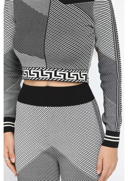 Desenli Crop Bluz Pantolon Triko Ikili Takım (S-M Beden Uyumludur) fırsatları