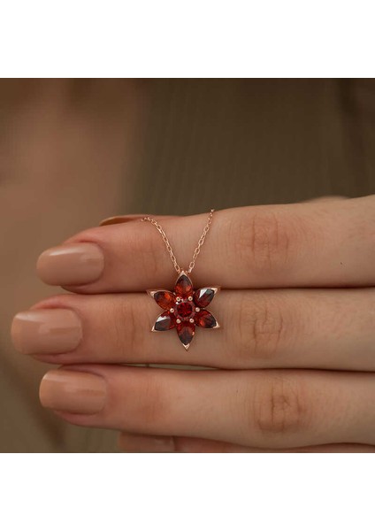 Gümüş Rose Kırmızı Çiçek Kolye modelleri