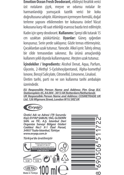 Ocean Fresh Pump Sprey Kadın Deodorant 4X100 ml