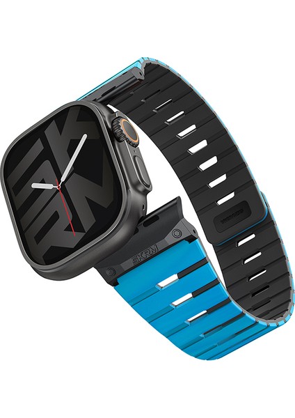 Watch Ultra 49MM Gemini Serisi Tpu Magnetik Silikon Kordon Mavi-Siyah